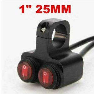 1" 12v 16A Motorcycle CNC Aluminum Dual On/Off Switch 24-26mm Red Light LED